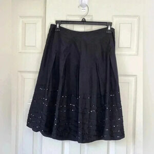 Talbots NWOT 100% Silk Women's Sz 2  Petite Black Sequin Trim Pleated Skirt